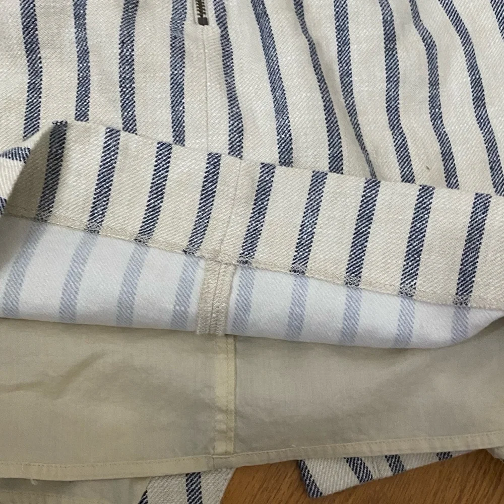 J Crew Linen Striped Crossover Cream Blue Skirt